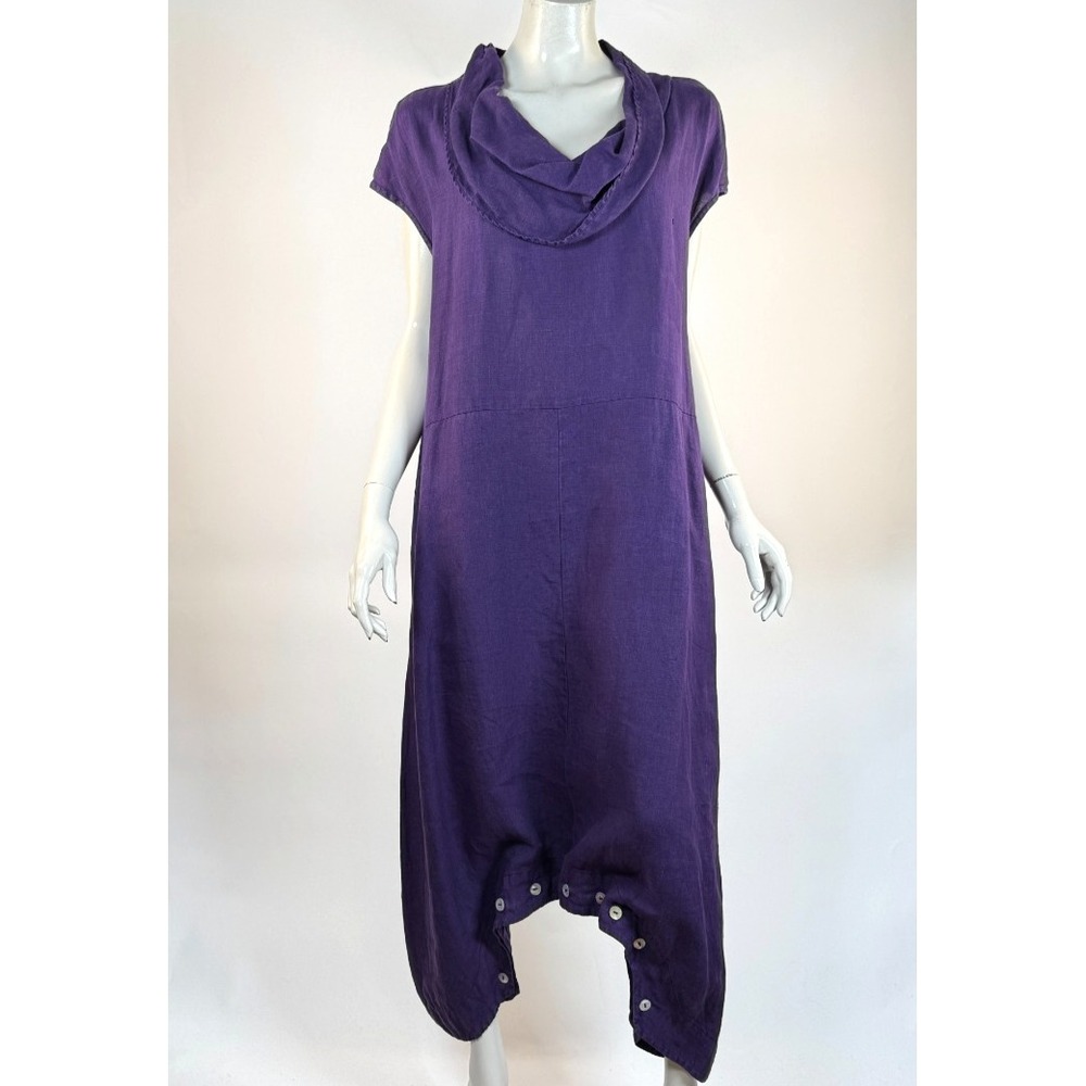 Bryn Walker Linen Atticus Jumpsuit Dress Women L Flaw* Short Sleeve Cowl Neck
